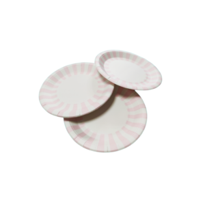 Pink and white striped disposable paper plate, 9-inch round party plate for birthday parties, baby showers, and special events