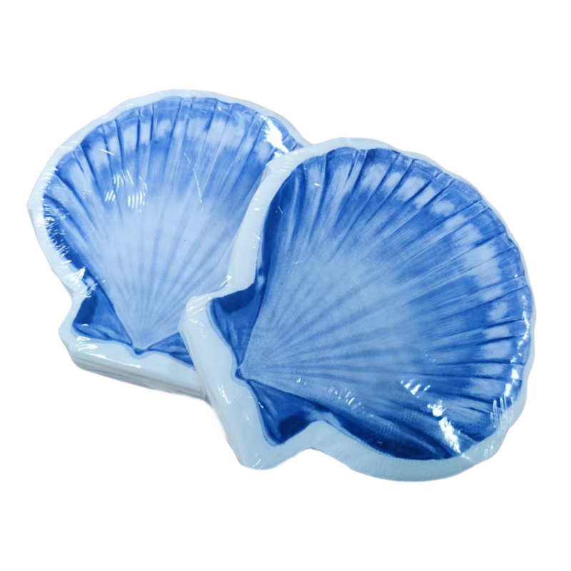 Blue Scallop Shell Shaped Disposable Paper Plates, Eco-Friendly Compostable Tableware for Beach Parties, Summer Events and Coastal Themed Celebrations, BPI Certified