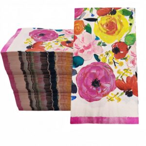 Colorful floral paper napkins with vibrant watercolor flower design, ideal for parties, weddings, and special events. Disposable, eco-friendly paper napkins for table decor.